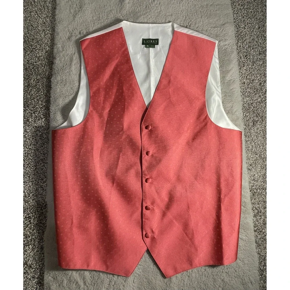 Vintage Polo Ralph Lauren Lapel Vest Mens XL Coral White Button